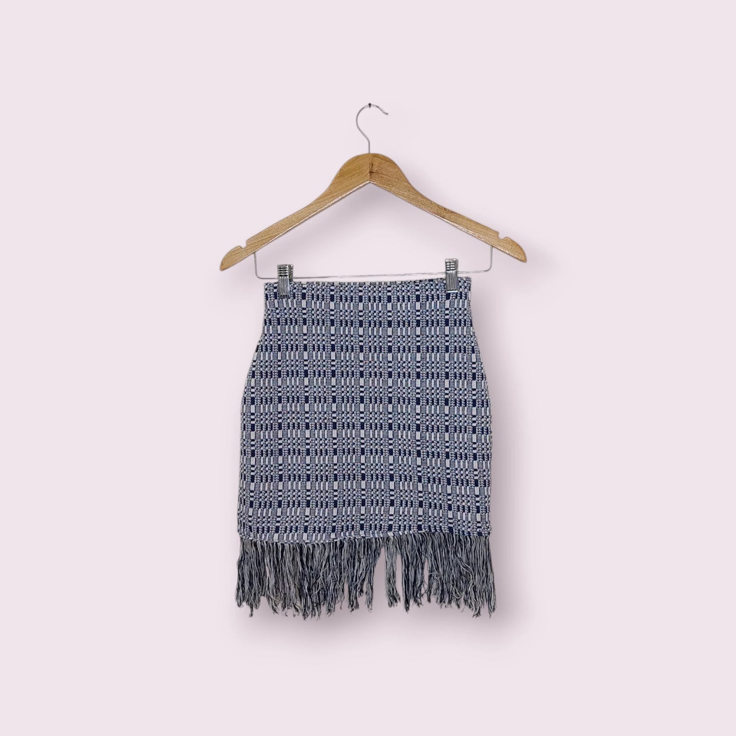 חצאית מיני פרנזים בצבע כחול לבן ZARA | מידה S