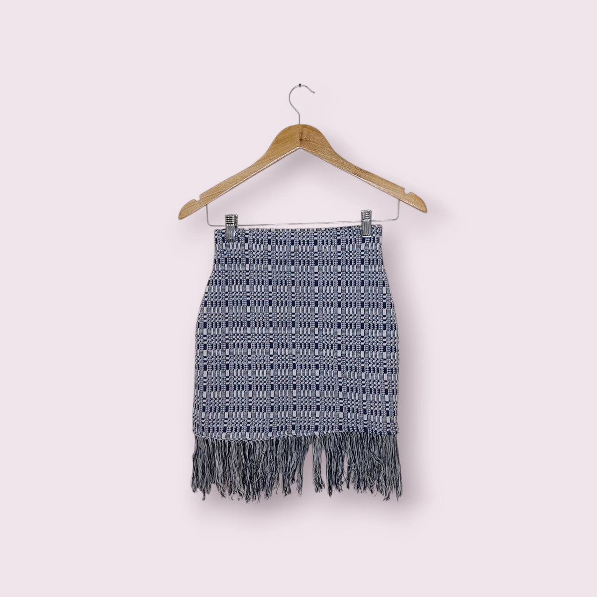 חצאית מיני פרנזים בצבע כחול לבן ZARA | מידה S