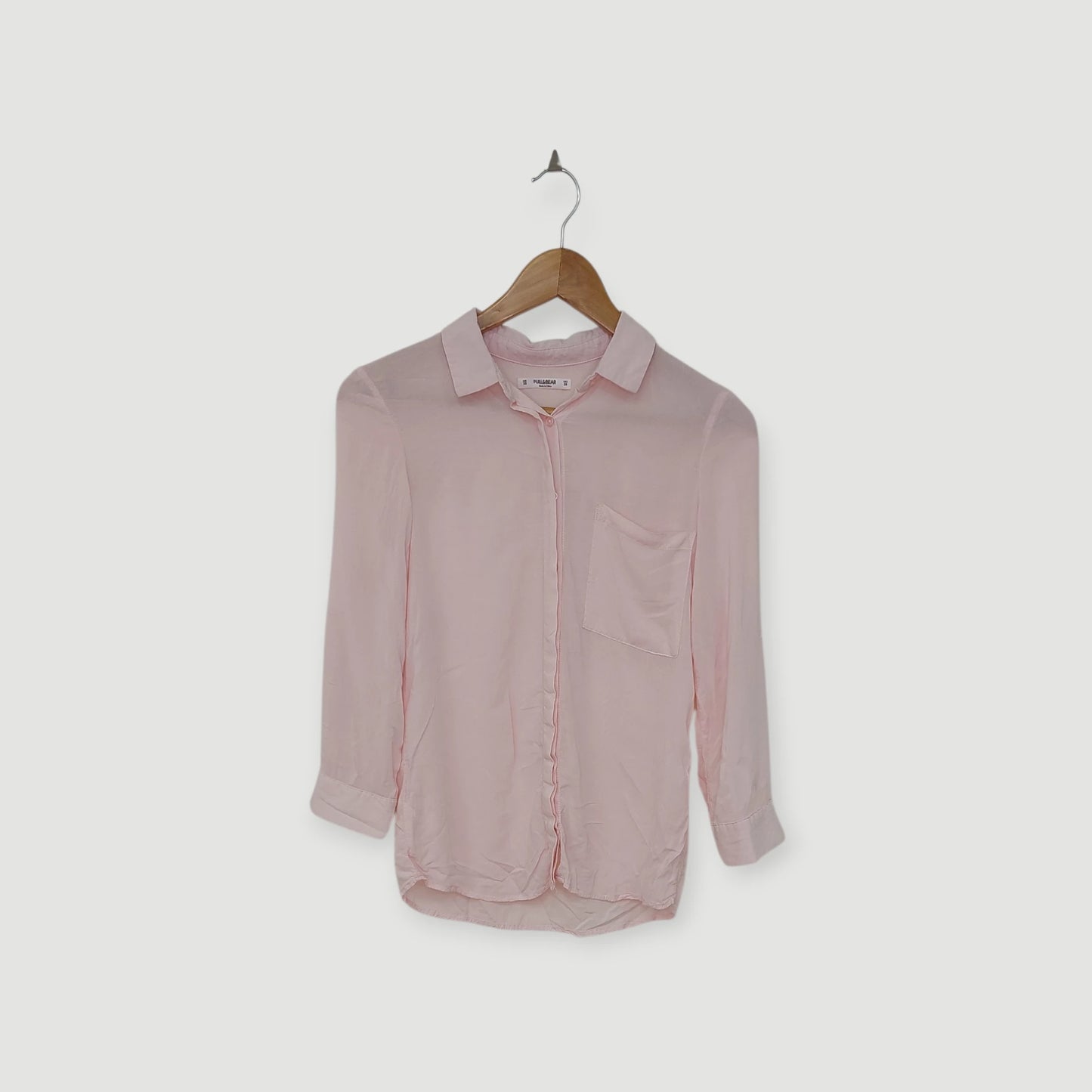 100% فيسكوز، قميص قصير وردي، PULL&BEAR | مقاس XS