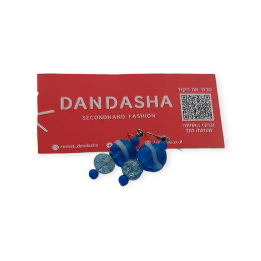 עגילים בגוון כחול פסטל  חרוזים כחול ולבן | מידה ONE SIZE