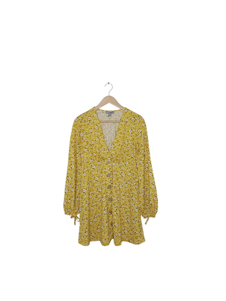 שמלת מיני צוהבה פורחנית | מידה 36