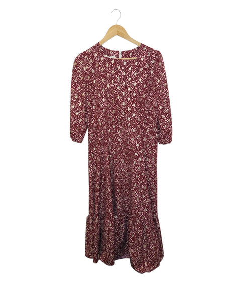 שמלה מקסי אדומה עם נקודות לבנות נקודות זהב | מידה M