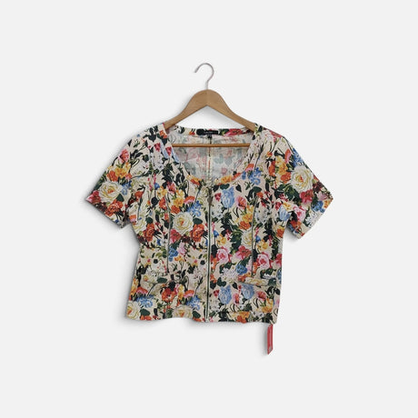 עליונית צבעונית פרחונית כריות בכתפיים | מידה 48